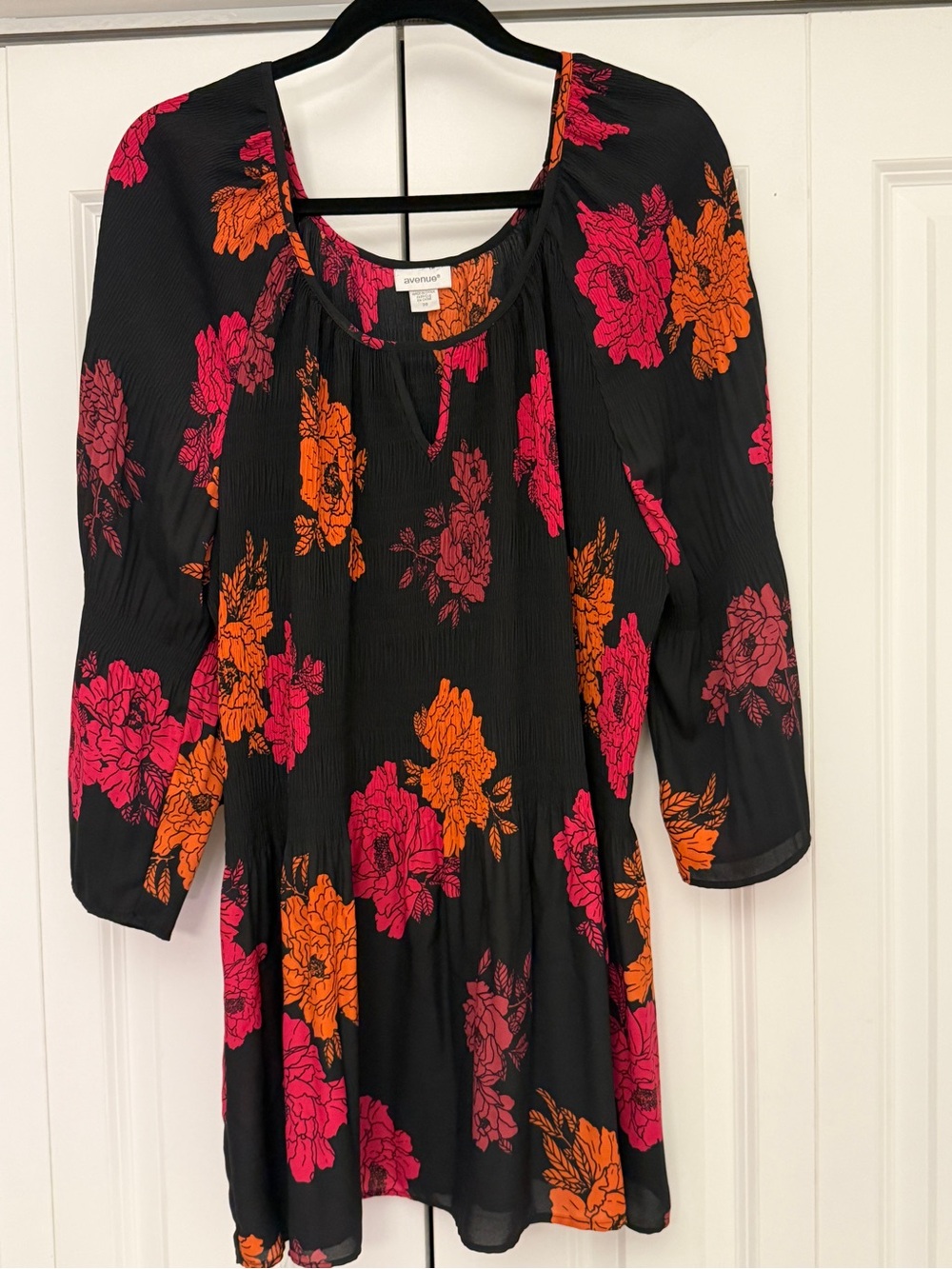 Avenue Size 20 Black Pink Orange Floral Babydoll Tunic Top